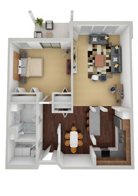 Floor plan for 1 bed, 1 bath, 1078 sqft